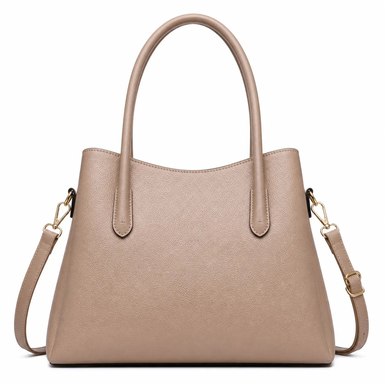 Bagblom Taupe Structured Tote Handbag with Shoulder Strap
