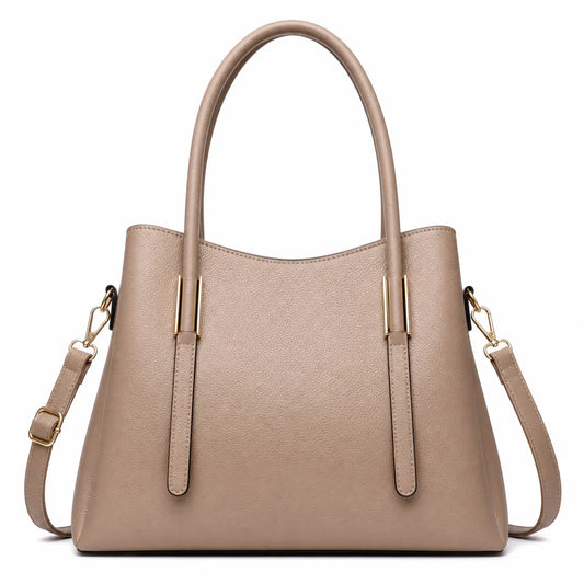 Bagblom Taupe Structured Tote Handbag with Shoulder Strap