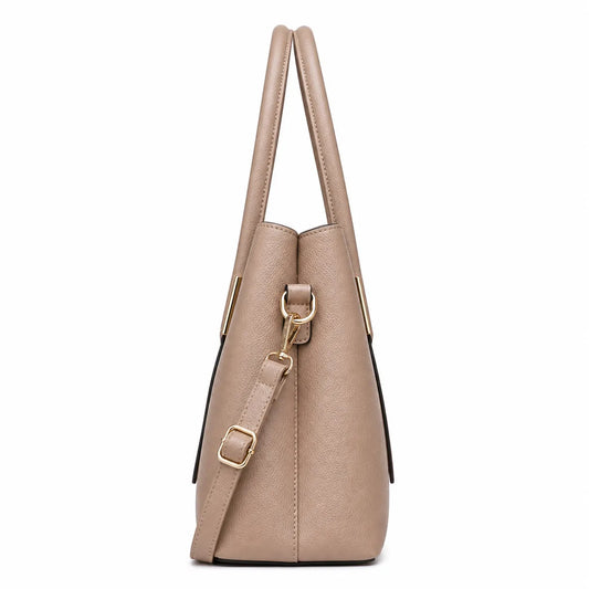 Bagblom Taupe Structured Tote Handbag with Shoulder Strap